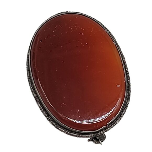 Designer Signed Sterling Carnelian Brooch Germany Makers Mark Vintage 925 Silver - Picture 5 of 8